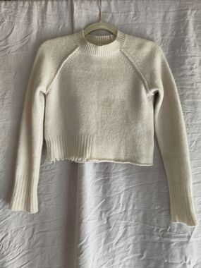 Classic Cream Crewneck Cropped Sweater - Women